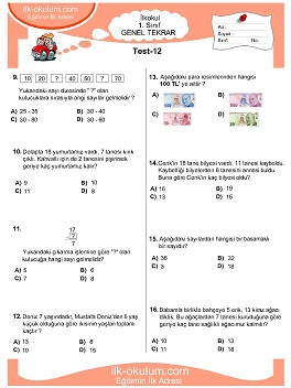 ilkokul 1. Sınıf Genel Tekrar Testleri 